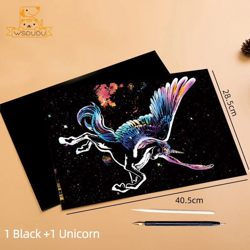 2 Sheets Scratch Paper Art Kit DIY Craft World Landmarks Animals City Scene Stylus Drawing Toy Adult Stress Relief Creative Gift
