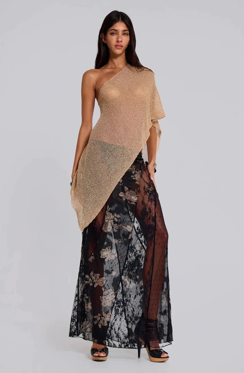 Jaded London Gold Knit Hollowed-Out One-Piece Top Halter Shawl Multi-Wear Holiday Style Halter
