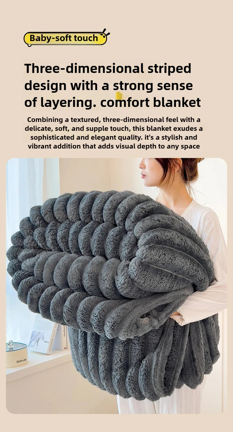 Solid Thickened Wide Striped Flannel Multifunctional Blanket, Can Be Used As Bed Sheet Cover Blanket, Sofa Blanket,nap Blanket