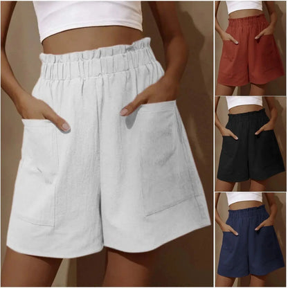 Pantalones cortos informales holgados de talla grande para mujer, de verano, de cintura alta, lisos, con dos bolsillos y pierna ancha, deportivos 