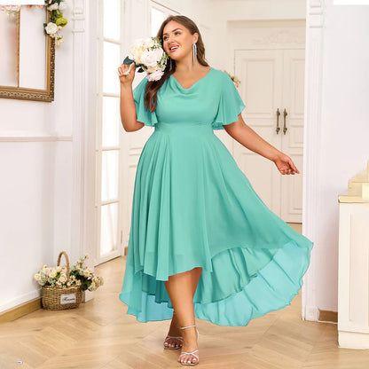 Plus size feminino chiffon com decote em v balanço a linha midi vestido ladie manga borboleta festa cocktail noite vestido de baile