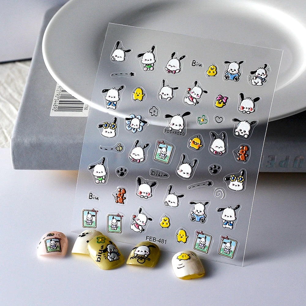 Sanrio Anime 5D Nail Stickers Hello Kitty Kurome Cartoon Stickers Nail Decoration Cute Melody Nail Art Decals Nail Art Supplies