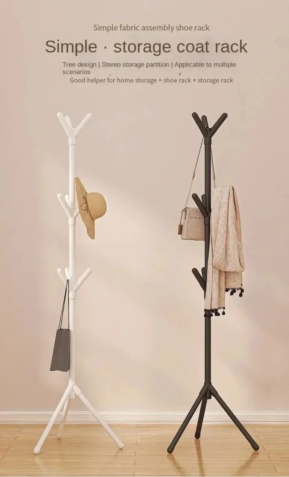 Perchero móvil de pie con múltiples ganchos, con forma de rama de árbol, práctico perchero para el hogar, la sala de estar y el almacenamiento de ropa.