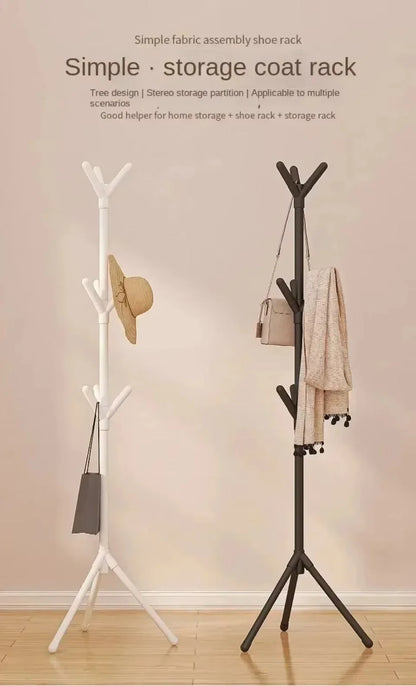 Clothes and Hats Rack Floor To Floor Bedroom Coat Hook Tree Hanger -Multi-hook Floor Vertical Coat Rack with Movable and Conve