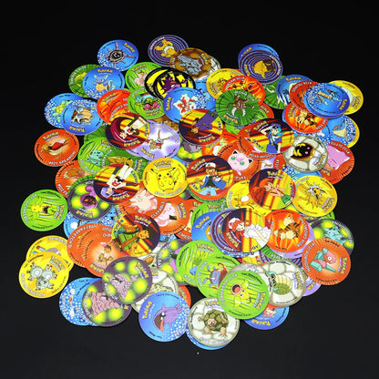Caja de 100/160 tazos de Pokémon de 1.ª y 2.ª generación, colección de cartas redondas y cuadradas 3D, álbum de entrenadores, Pogs, Cheetos, Chipitaps