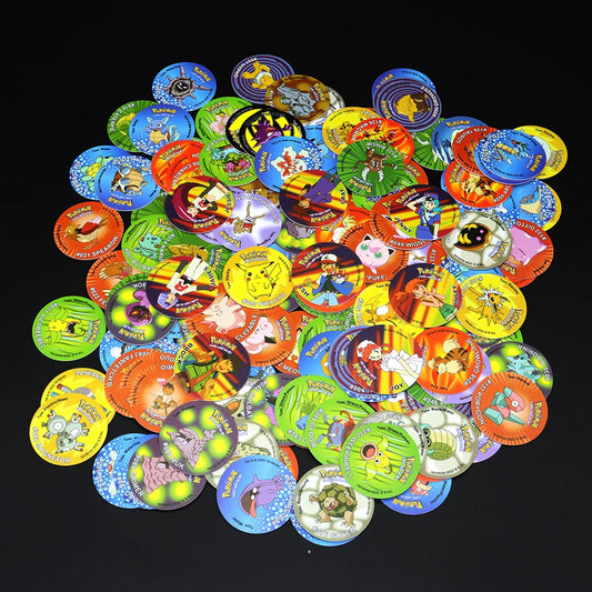 100/160pcs Pokemon Tazos 1/ 2 Generation Strokes Box 3D Round Square Collection Cards Album Trainer Pogs Cheetos Chipitaps