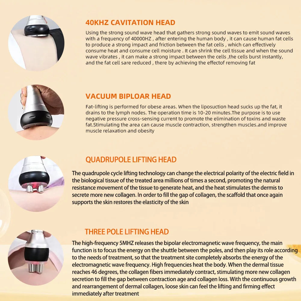Máquina de cavitación ultrasónica para adelgazamiento corporal de 4 pulgadas y 140K, dispositivo de belleza, masajeador facial, reafirmante de piel, lifting facial, succión al vacío
