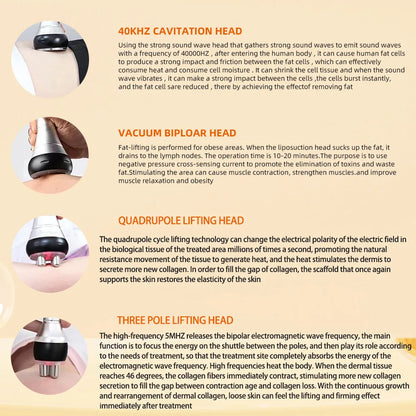 Máquina de cavitación ultrasónica para adelgazamiento corporal de 4 pulgadas y 140K, dispositivo de belleza, masajeador facial, reafirmante de piel, lifting facial, succión al vacío