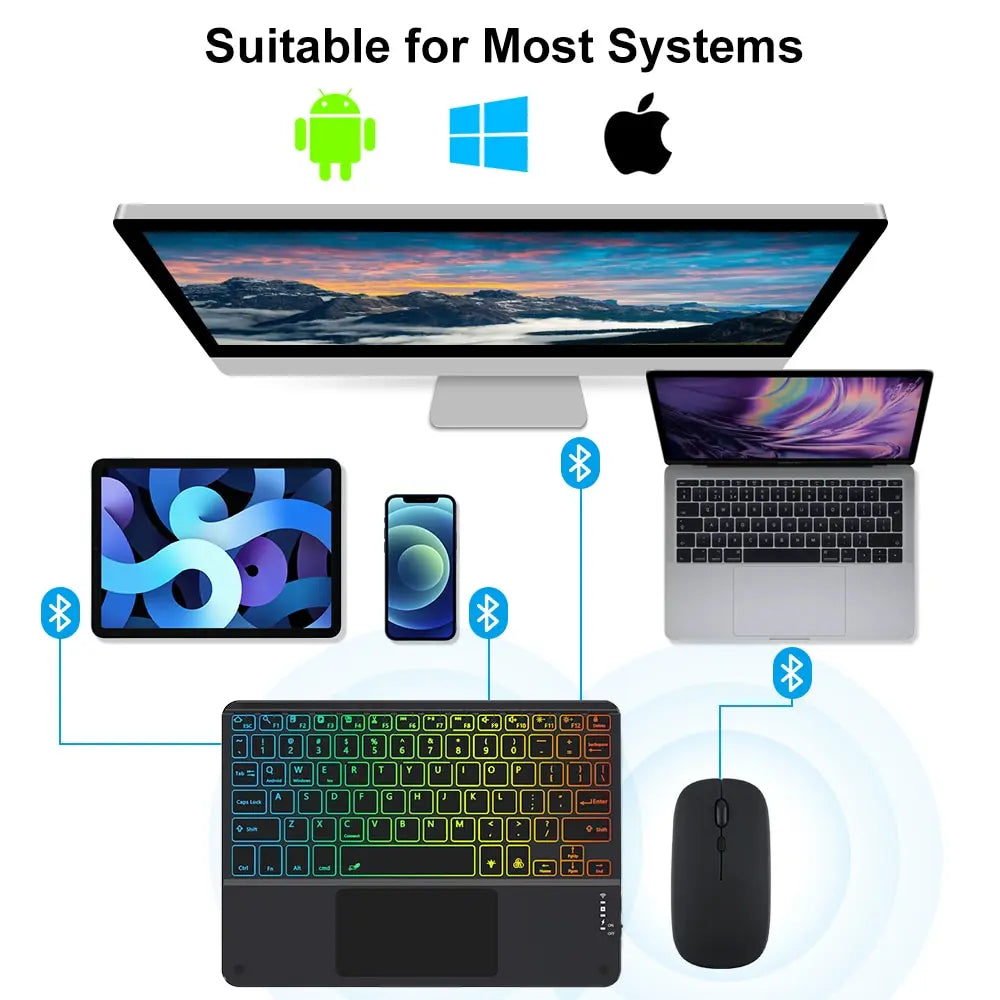 Wireless Backlit Bluetooth with Touchpad Ultra Slim 7-Colors Backlit Keyboard Portable Rechargeable Keyboard for ipad