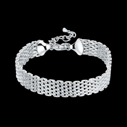 Pulseras de plata de ley 925 para mujer, exquisita cadena tejida a la moda, regalos de boda, fiestas de Navidad, joyería nueva y popular. 