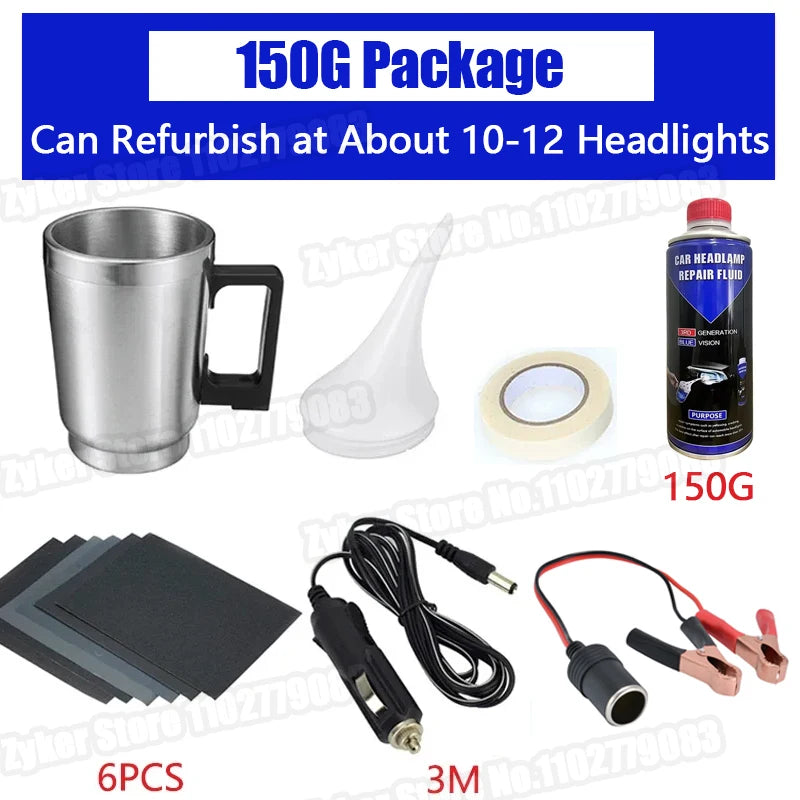 Kit de restauración de pulido de faros de coche de 12 V Herramienta para el cuidado de faros automotrices Restauración de faros de coche Líquido Restaurador de faros