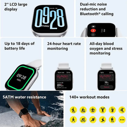 Xiaomi Redmi Watch 5 Active Smart Watch, Bluetooth Phone Call, 2" LCD Display, Blood Oxygen Heart Rate Monitoring Smartwatch