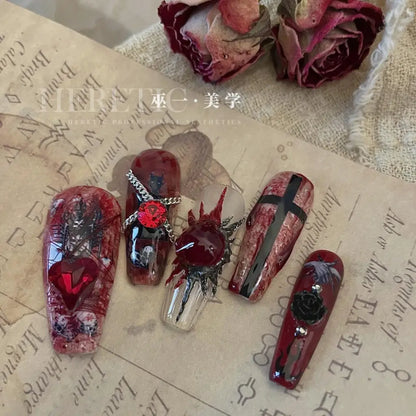 1 Sheet 5D Realistic Dark Series Demon Kiss Bloody Skull Tooth Eye Web Cross Adhesive Nail Art Stickers Decals Manicure Charms