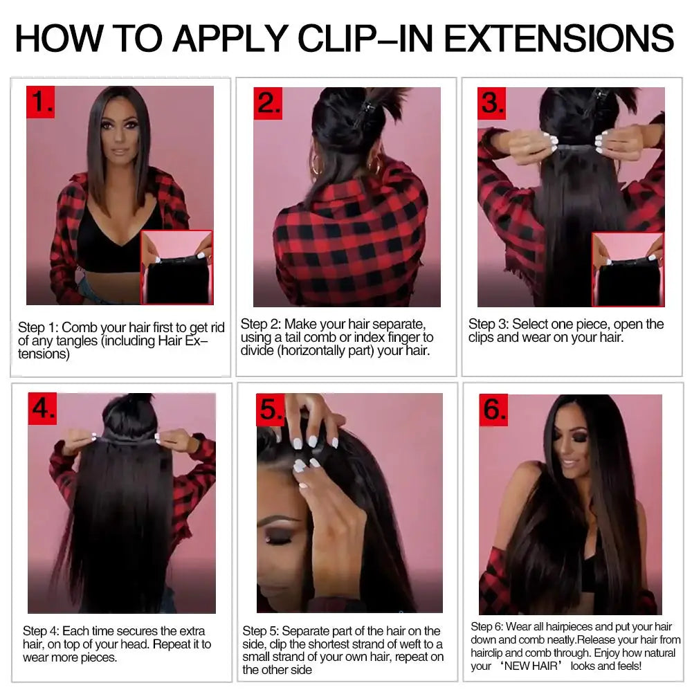 Aplique de cabelo Humano liso de tic tac Extensões Invisível