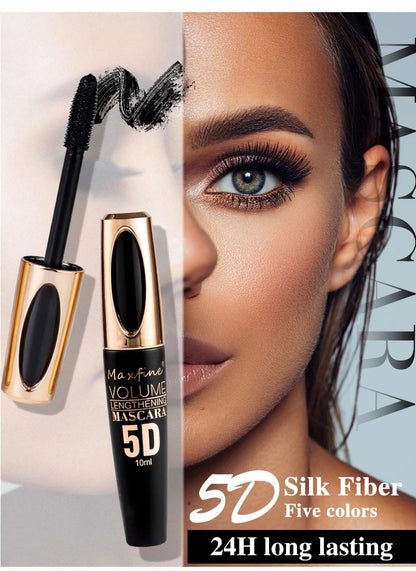 Máscara de pestañas de seda 5D con ojos grandes, contenido y longitud negros fuertes y duraderos, resistente al agua y antiaglomerante, y de duración prolongada.