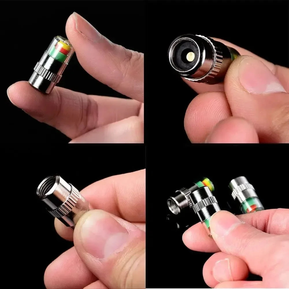 4 indicadores de presión de neumáticos para coche, indicador de presión de neumáticos, alerta de monitoreo, sensor de tapa de válvula, detección de válvula externa.