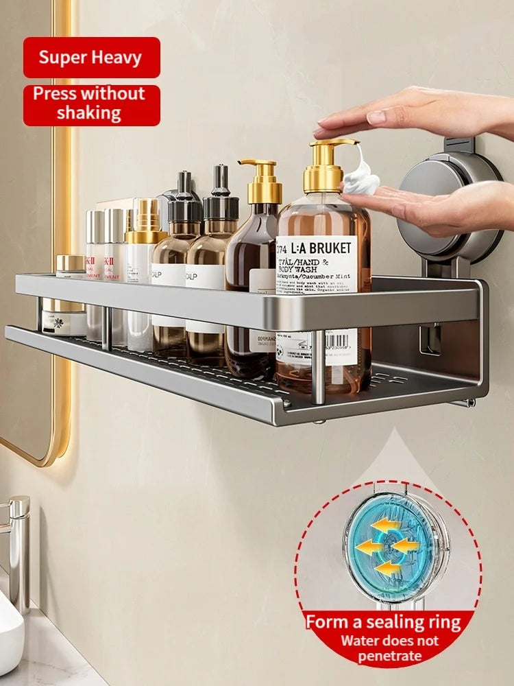 Estante de baño con ventosa sin taladro, estante para baño, espacio para inodoro, estante colgante de aluminio, organizador de baño para colgar en la pared