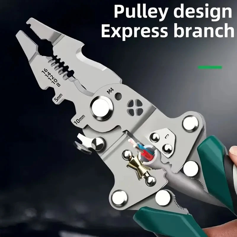 Wire Stripping Pliers Multi-Function Electrician Tool With Crimping Cutting and Wrench Features Foldable Design for Easy Storage
