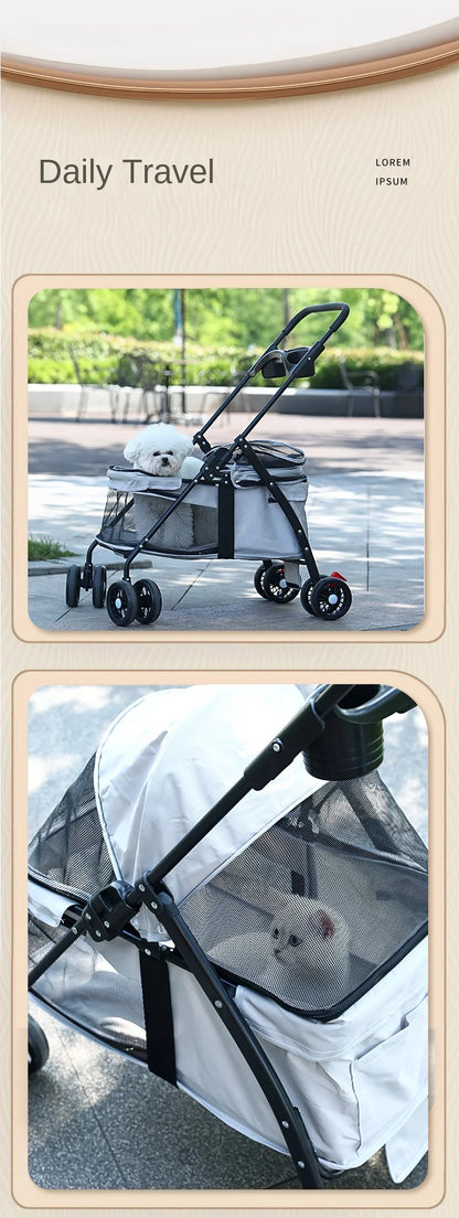 Pet Cart Light Cat Small Dog Walking Shopping Dual Use Teddy Walking Babies Small Pulling Damping Large Space Animal Supplies