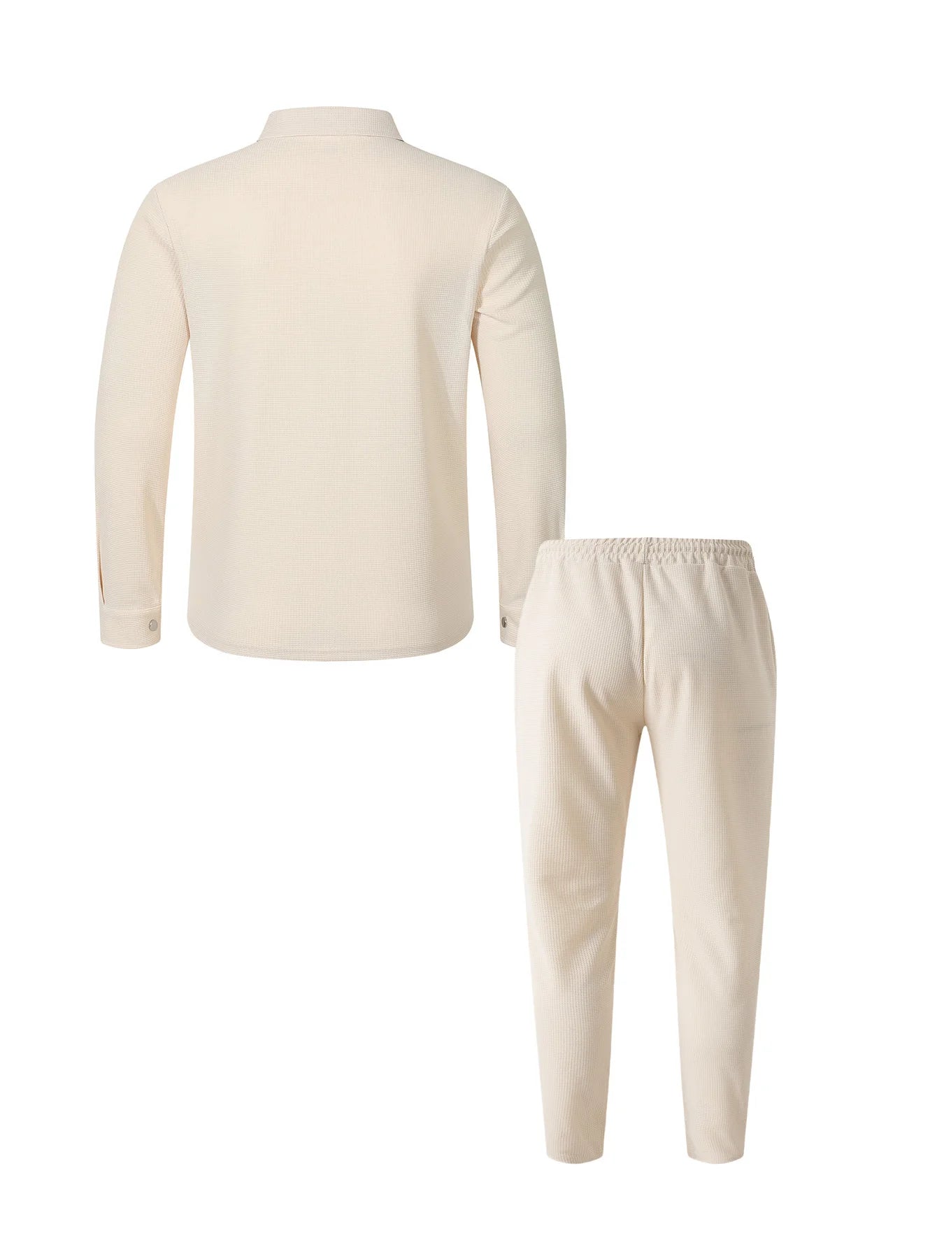 Men's Textured 2 Piece Outfits Lapel Collar Button Down Shirt Jacket & Drawstring Pants Set Casual Streetwear Tracksuit