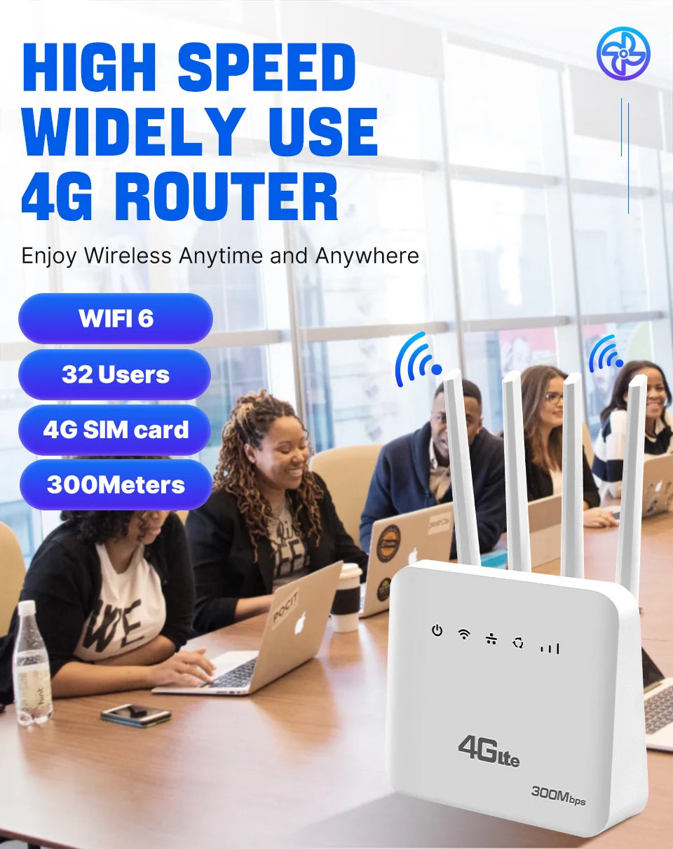 XUNYOU-LINK 4G LTE WiFi Router WiFi 6 300Mbps SIM Modem Wireless WiFi Modem Support 32 Device WIFI Router for Asia Africa Europe