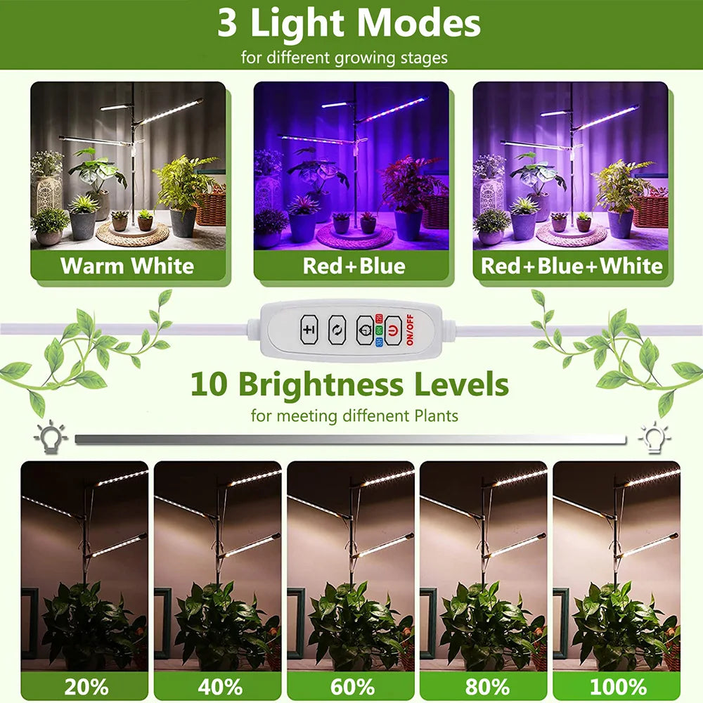 10w 72 led planta crescer luz usb phyto lâmpada espectro completo regulável 3/9/12h temporizador phytolamp para mudas flor ajustável usb