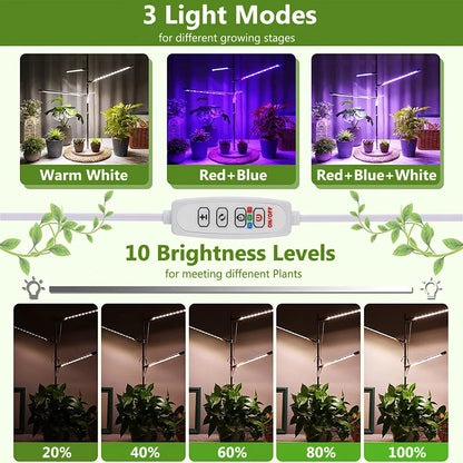 10w 72 led planta crescer luz usb phyto lâmpada espectro completo regulável 3/9/12h temporizador phytolamp para mudas flor ajustável usb