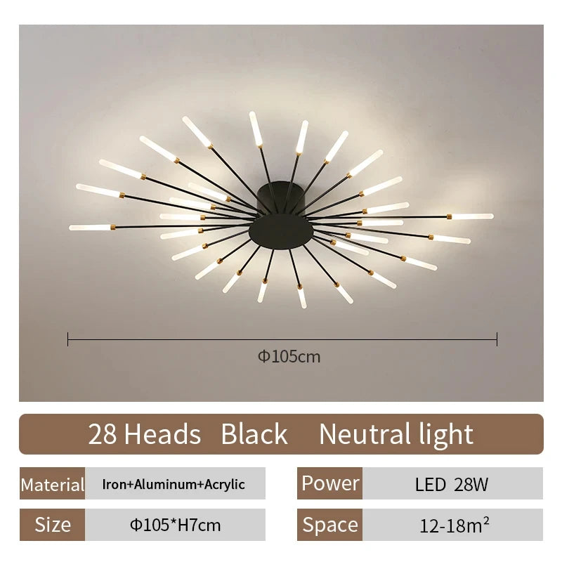 Lámpara de techo LED moderna para sala de estar, comedor, dormitorio, diseño de fuegos artificiales nórdicos, decoración del hogar, iluminación interior