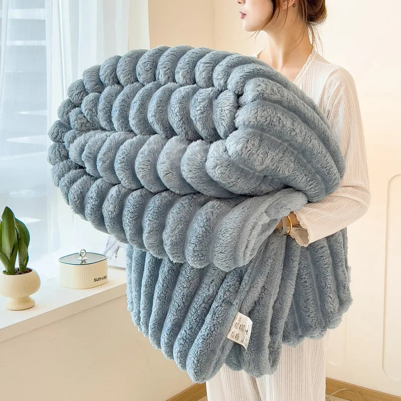 Solid Thickened Wide Striped Flannel Multifunctional Blanket, Can Be Used As Bed Sheet Cover Blanket, Sofa Blanket,nap Blanket