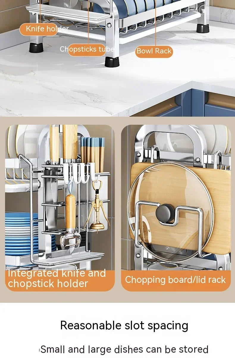 High Quality Kitchen Utensil Storage Rack Household Countertop Storage Rack 3-Layer Cupboard Multifunctional Utensil Drain Rack