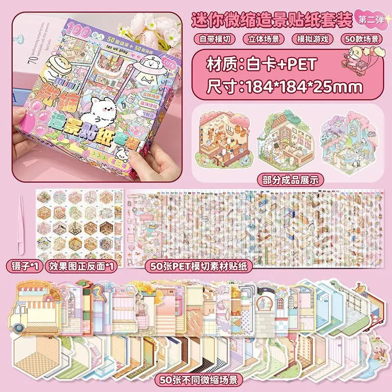 50 in 1 landscape stickers miniature scene collection 3d three-dimensional girls children's educational toys