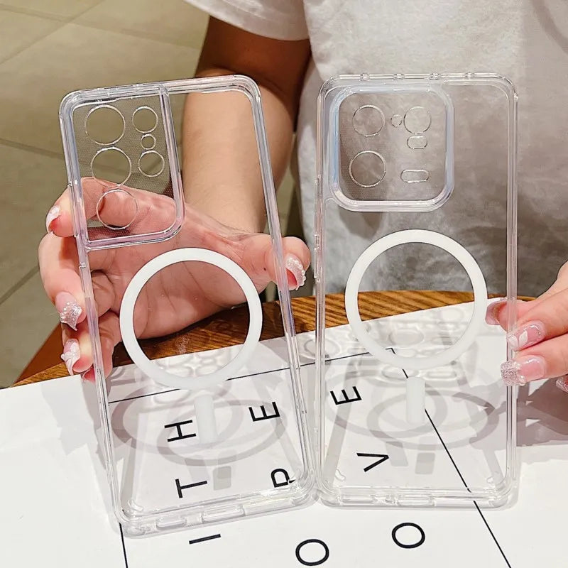 Transparent For Magsafe Case for Xiaomi Mi 15 14 13 Pro Ultra 13T 14T Redmi Note 13 14 4G 5G Magnetic Shockproof Hard Cover