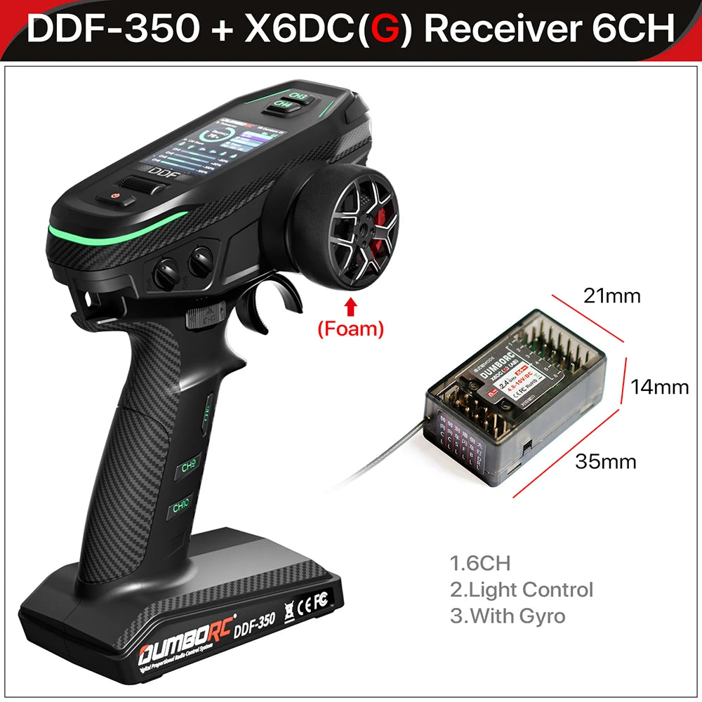 Control remoto digital DUMBORC 2.4G 10CH DDF-350, transmisor con receptor para coche, barco, tanque, sistema LCD FHSS