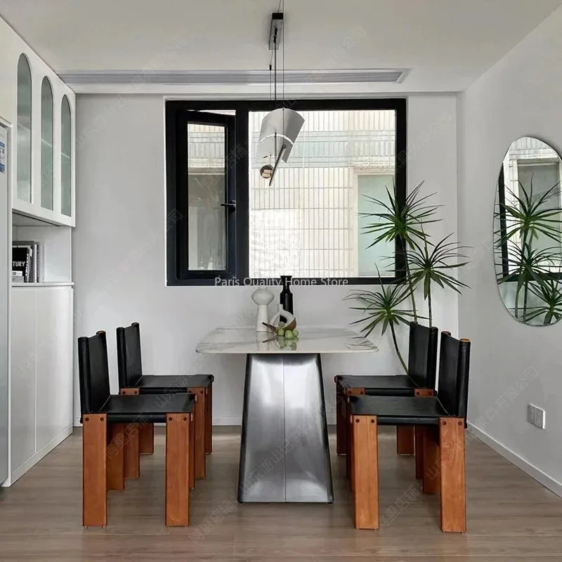 Medieval monk chair home solid wood dining chair designer homestay industrial wind wabi-Sabi oil wax leather back