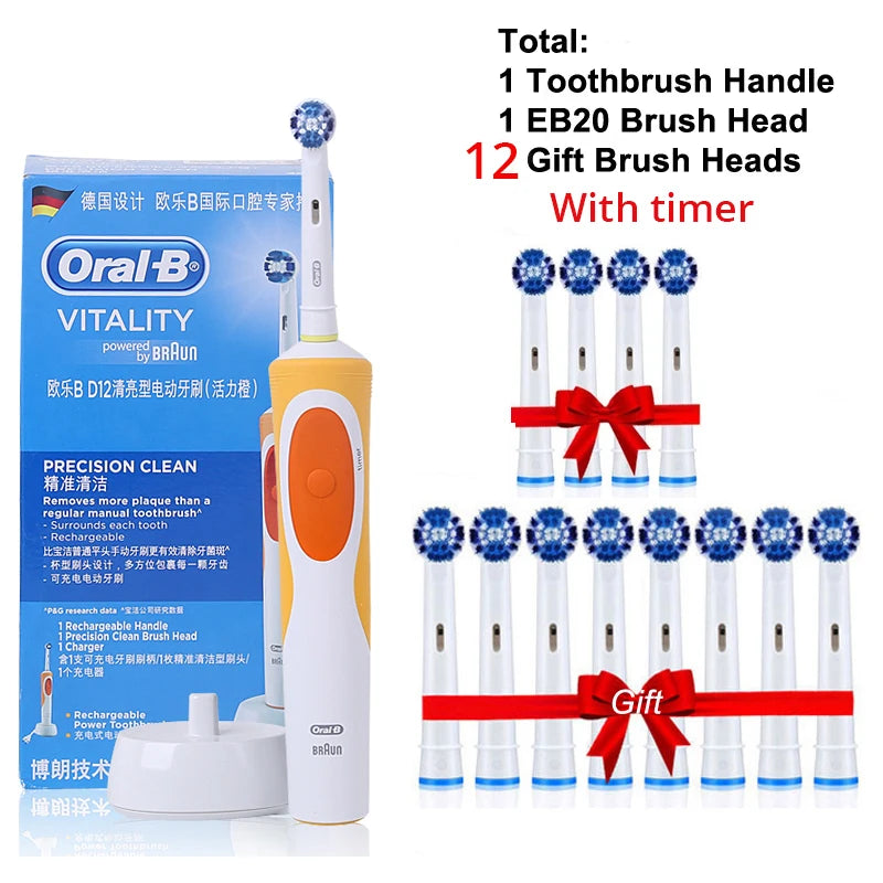 Cepillo de dientes eléctrico Oral B para adultos, recargable, con rotación, blanqueamiento 3D y cabezales de regalo.