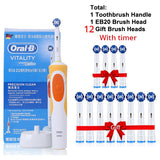 Cepillo de dientes eléctrico Oral B para adultos, recargable, con rotación, blanqueamiento 3D y cabezales de regalo.