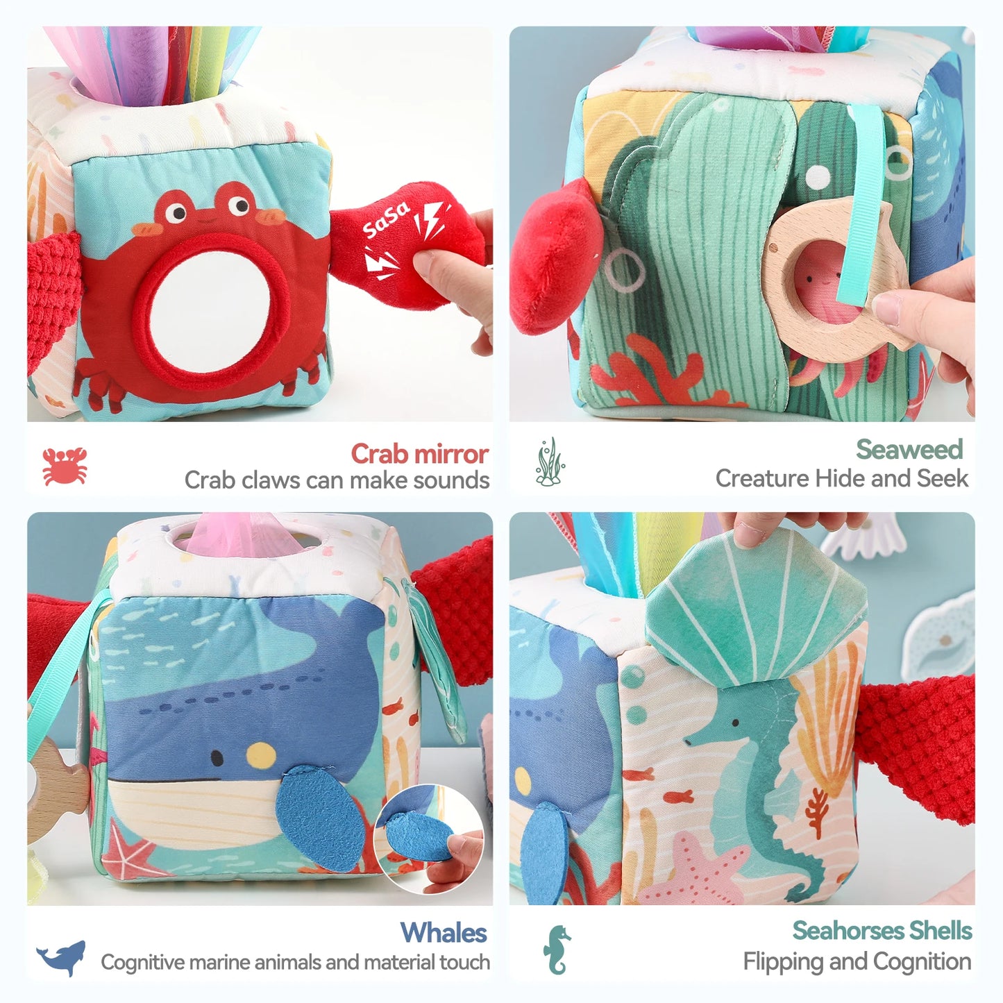 Baby Toys Magic Tissue Box Cotton Finger Exercising Montessori Busy Board Game Educational Toy Soft Rattle Game Ocean Cloth Book