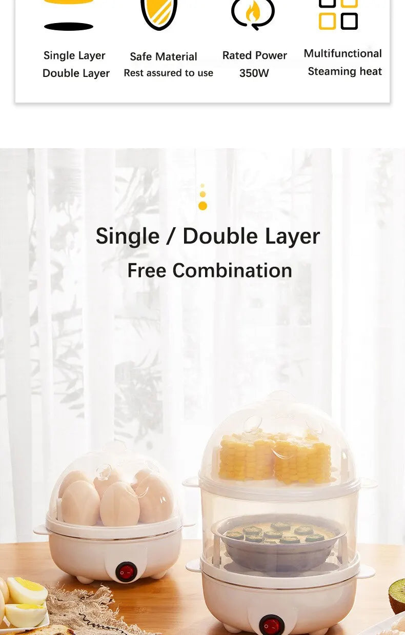 Electric egg cooker kitchen breakfast machine new multi-functional 220V double layer egg cooker mini steamer egg cooker