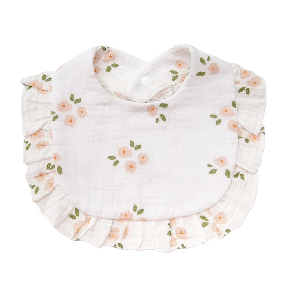 Flower Print Baby Bibs Adjustable Snap Saliva Towel Ruffled Edge Muslin Cotton Burp Cloths Rainbow A Grade Girls Feeding Scarf