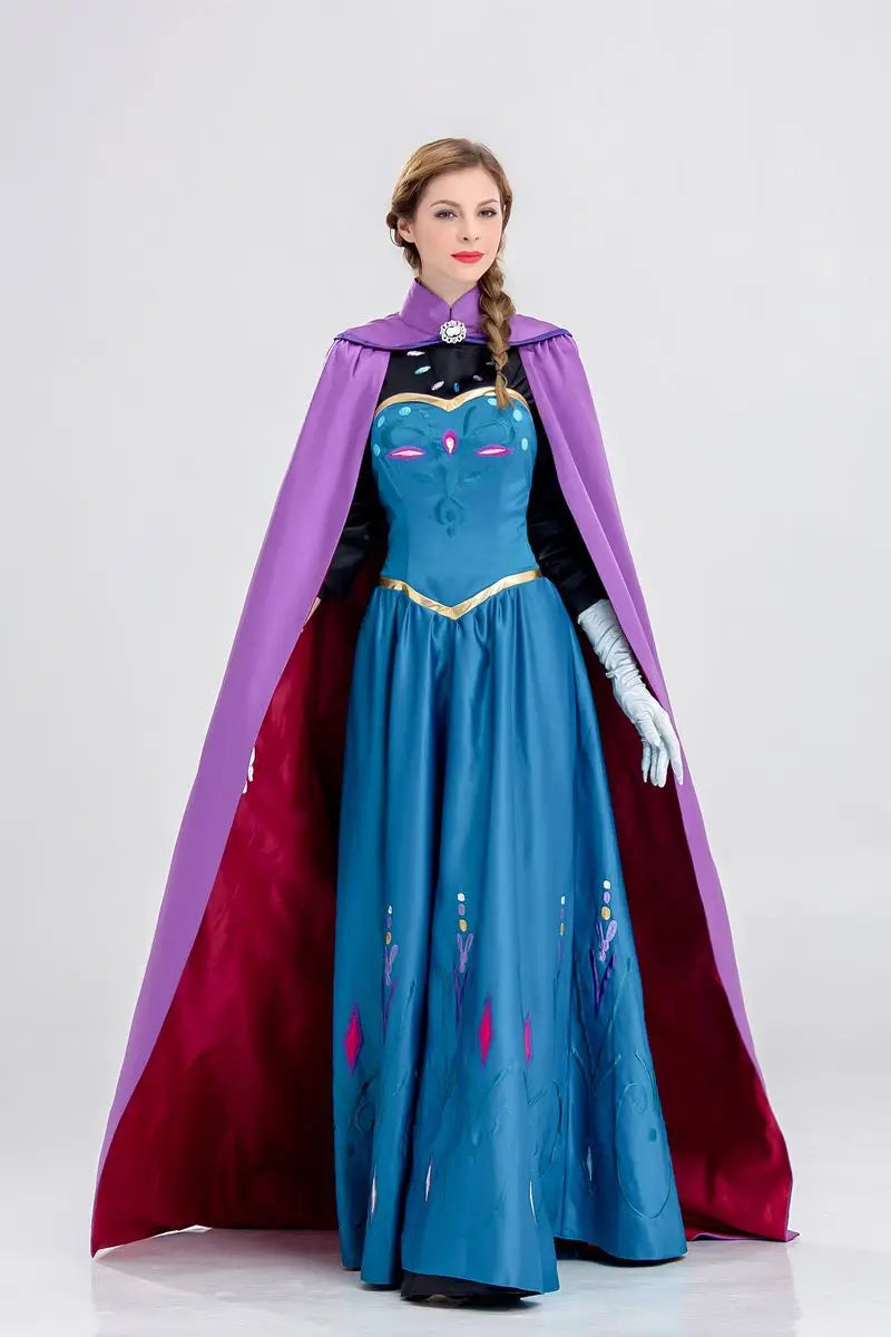 Disney Frozen Movie Adult Costume Women's Cospaly Princess Anna Dress Cloak Halloween Party Performance Dress Birthday Gifts New