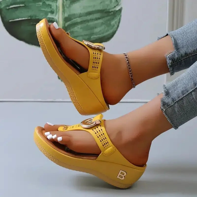 Women New Summer Sandals Open Toe Beach Shoes Flip Flops Wedges Comfortable Slippers Cute Sandals  Femme Plu Size 35~43