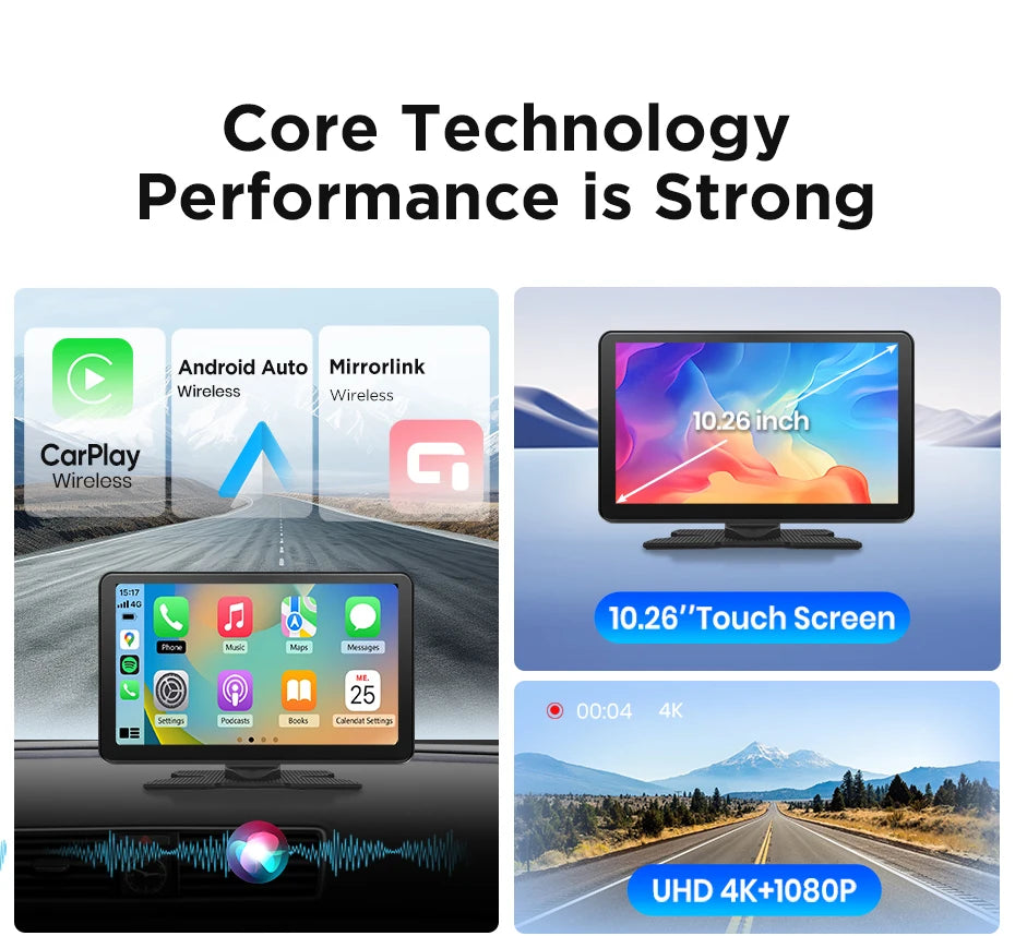 Junsun 9 inch Car DVR 4K Dash Cam Wireless Carplay for Apple Android Auto Dual Lens Video Recorder Dashboard Monitor FM BT AUX