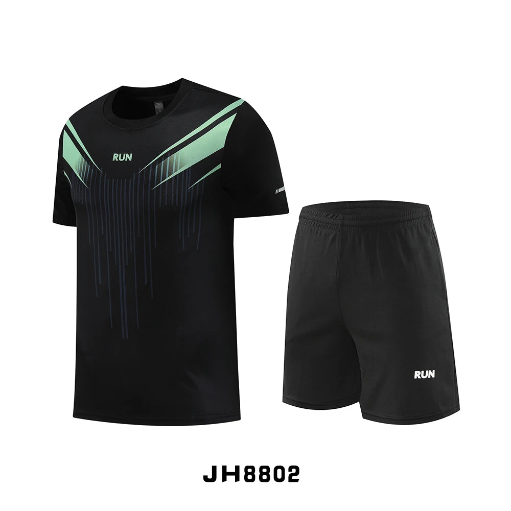 Fitness Clothes Ice Silk Quick Drying T-shirt Suit Men Short Sleeve Running Sportswear Shorts Tracksuit Gym Sports Training Sets