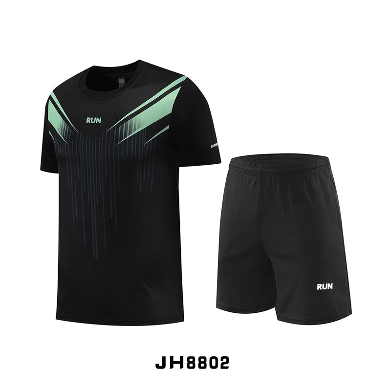 Fitness Clothes Ice Silk Quick Drying T-shirt Suit Men Short Sleeve Running Sportswear Shorts Tracksuit Gym Sports Training Sets