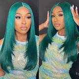 RONGDUOYI Pink Layered Haircut Straight Lace Front Wigs Natural Long Straight Cosplay Heat Fiber Synthetic Wig Purple