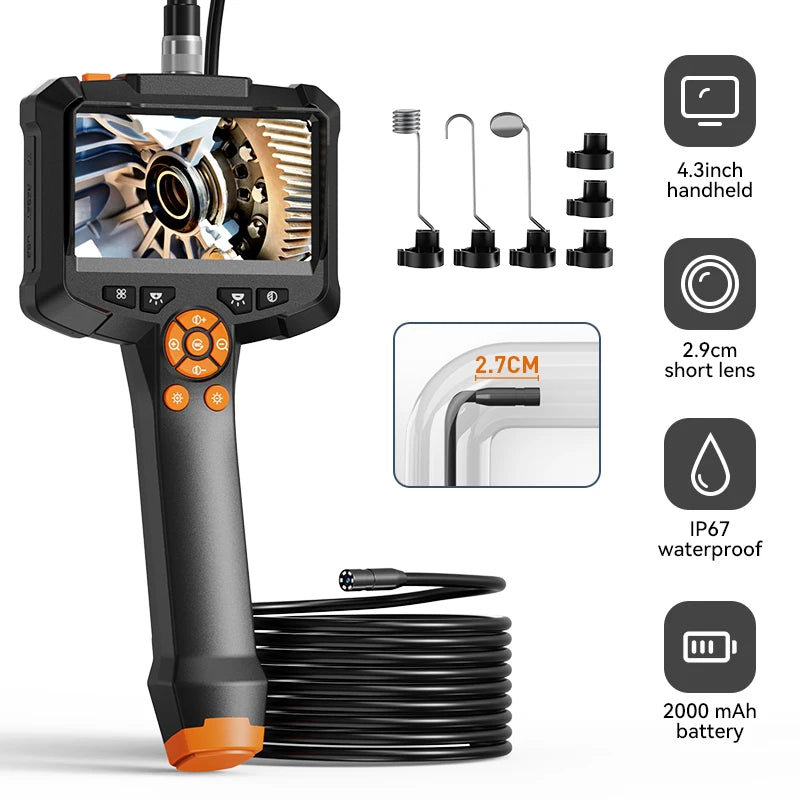 Cámara endoscópica industrial con pantalla IPS de 4,3 pulgadas, IP67, resistente al agua, HD1080P, lente de 8 mm, para inspección de tuberías y alcantarillado, boroscopio para coche.
