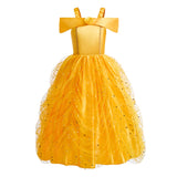 Children Princess Costume Kids Halloween Carnival Beauty Beast Birthday Party Clothes Girl Yellow Belle Cosplay Dress Up