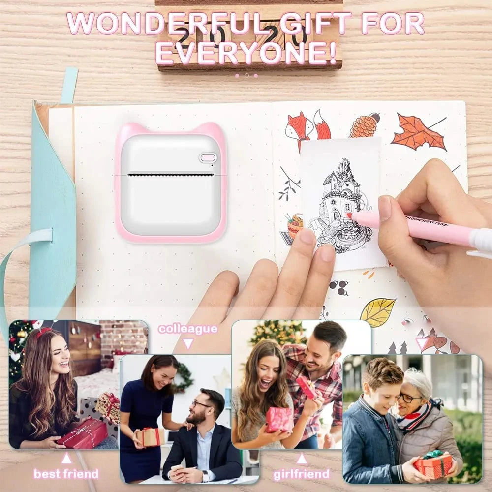 Mini Printer, Portable Thermal Printer Efficiently and Quickly, Inkless Pocket Photo Printer for Study Notes, Pictures, DIY