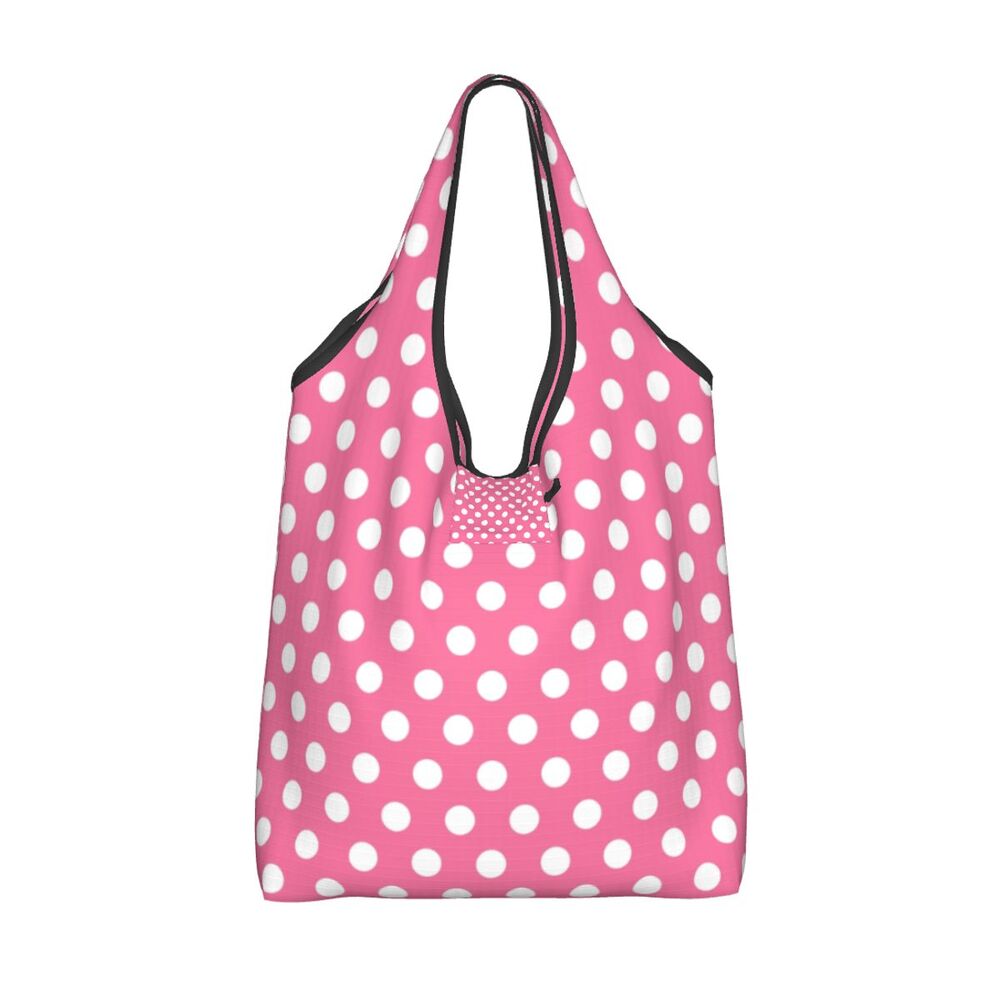 Custom Recycling Classic Black And White Polka Dot Shopping Bag Women Tote Bag Portable Grocery Shopper Bags
