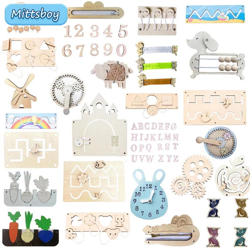 Kindergarten Montessori Wooden Busy Board Castle Gear Crocodile Zippers Geometric Jigsaw Puzzles Montessori Toy Educational Toys